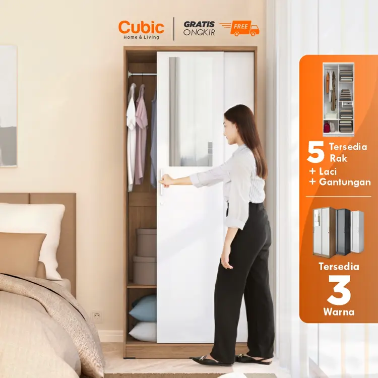 Cubic Lemari Pakaian Sliding Cermin Minimalis - LUNA SL 80