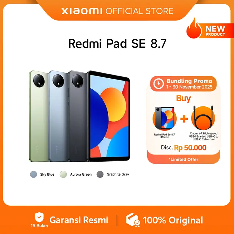 Xiaomi Redmi Pad SE 8.7 (4/128GB) | Layar 8.7" Perlindungan Mata | Refresh Rate 90Hz | Baterai 6650mAh | Prosesor Octa-Core [Official Store] 