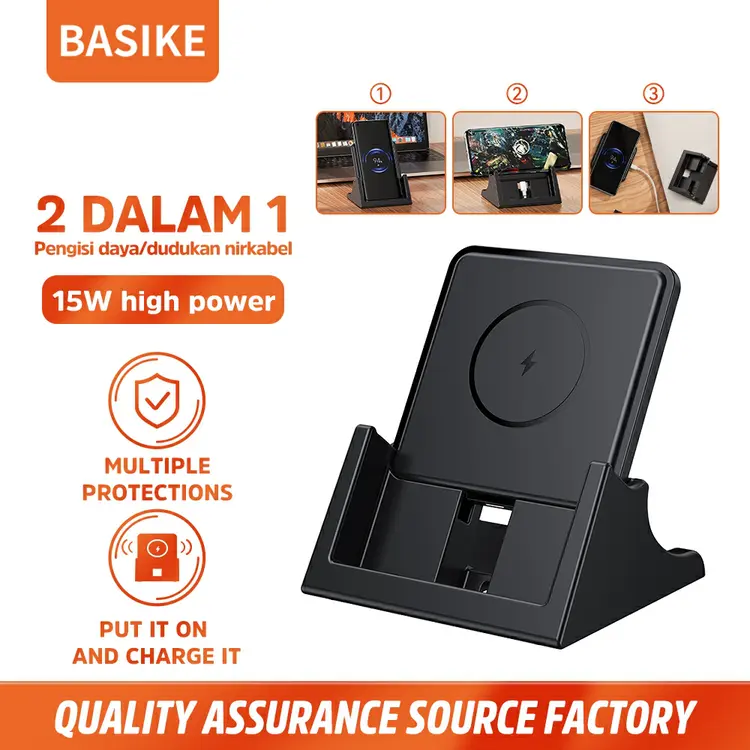 BASIKE Charger Wireless Fast Charging 15W Qi Stand Docking For iPhone Samsung Xiaomi Jam Tangan
