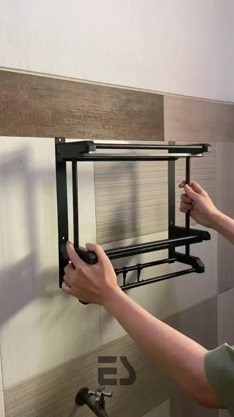 ES Rak Kamar Mandi Dinding Rak Handuk Rak Sabun Rak Bumbu Hitam Modern Stainless Steel Anti Karat
