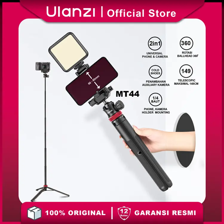 ULANZI MT-44 Extendable Tripod Selfie Stick with 2 in 1 Ball Head MT44 Garansi Resmi
