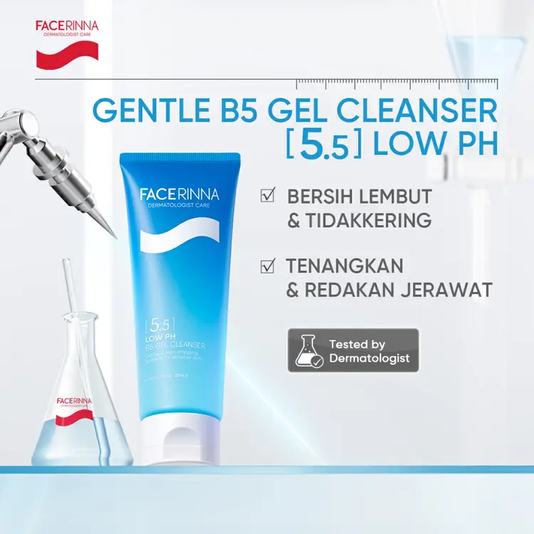 FACERINNA Low pH B5 Gentle Cleanser 120ml | Skin Barrier Facial Wash Skincare Face Wash Sabun Cuci Muka Gentle untuk Kulit Sensitif Melembabkan & Memperbaiki Skin Barrier | Brightening Exfoliating Sabun Muka Pembersih Wajah Dengan Amino Acid&Hyaluronic