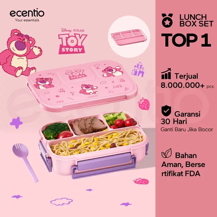 【Orignal】ecentiokids tempat makan anak Disney  Lotso & Stitch lucu sekolah BPA free bayi anti tumpah lunch box