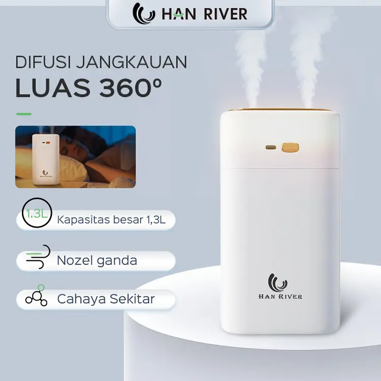 HAN RIVER/Humidifier Diffuser (Kirim minyak esensial)/Essential Oil Aromatherapy/1300ML Air purifier /Pelabuhan semprot ganda/difuser aromaterapi