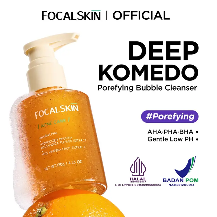 FOCALSKIN Porefying Bubble Cleanser Facial Wash Sabun Cuci Muka  Membersihkan Komedo 120g / Pembersih Wajah / Perawatan Wajah / Moisturizing Gentle Natural AHA PHA BHA - Penghilang Komedo Membersihkan Kulit Jerawat Calming Oil Control Semua Jenis Kulit