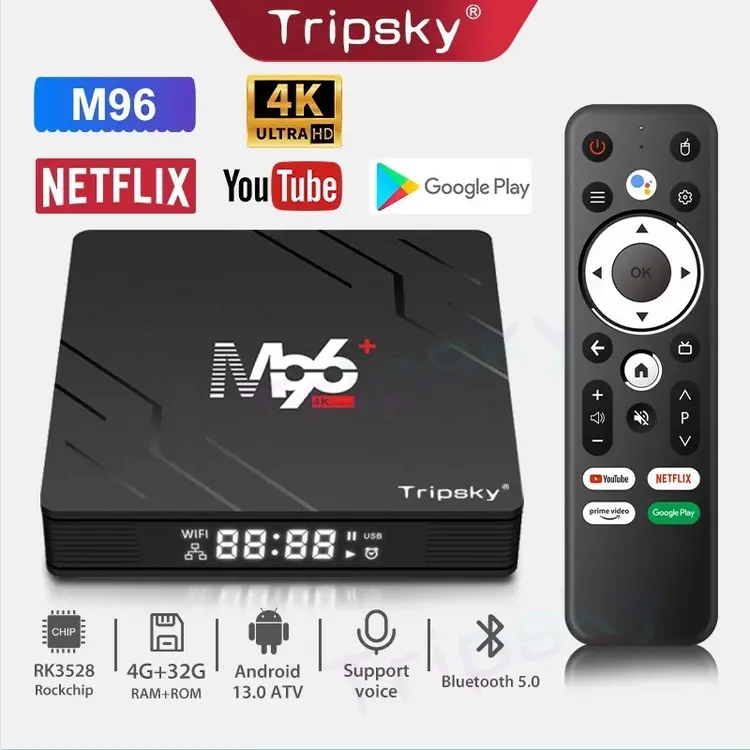 Tripsky M96+ Android Tv Box Android 13.0 Ram 4GB Rom 32GB 4K HD STB Smart Tv Box