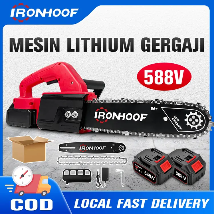 IRONHOOF 588V 12Inci Gergaji Kayu Gergaji Listrik Gergaji Mesin Mini Chainsaw Baterai Cordless