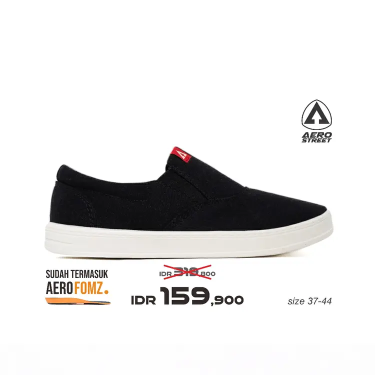Aerostreet 37-44 Comfy 2.0 Natural Hitam Hitam - Sepatu Slip On Pria Wanita