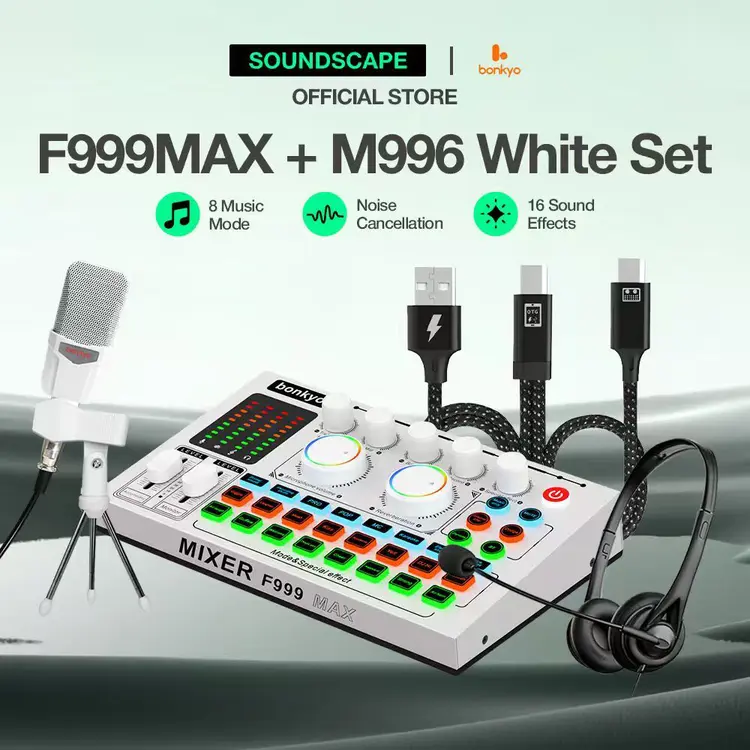 Soundscape bonkyo COD   F999MAX SET sound card live broadcast equipment full set Bluetooth live sound card audio live mixer for live broadcast karaoke