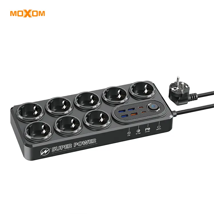Moxom Super Power 8Socket 2PD 20W+4USB (1QC 18W) 2500W 2Meter MX-ST22