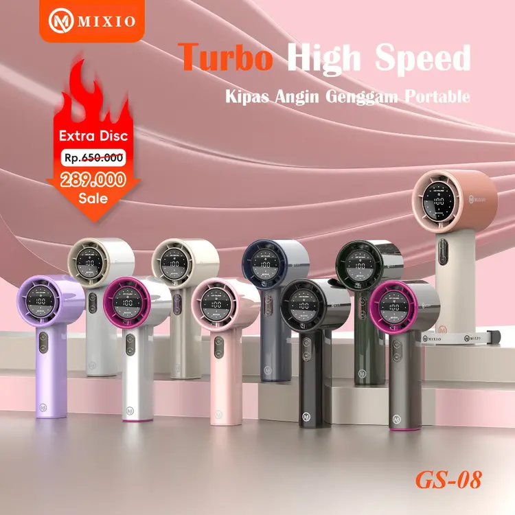 MIXIO GS-08 High-speed Portable Handheld Fan 4400MAH Mini kipas Strong Wind 100 Gear Wind Speed kipas angin Digital Display Adjustable Turbo kipas tangan untuk olahraga luar ruangan dan pendinginan cepat 17000Rpm