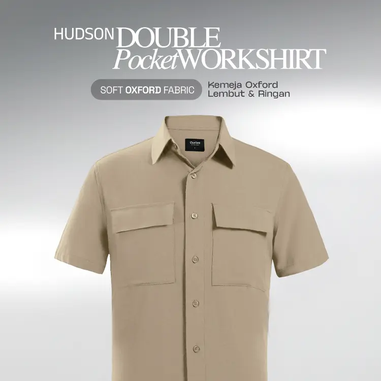 CUTOFF Hudson Double Pocket Workshirt Kemeja Kerja Oxford Polos Pria Pendek
