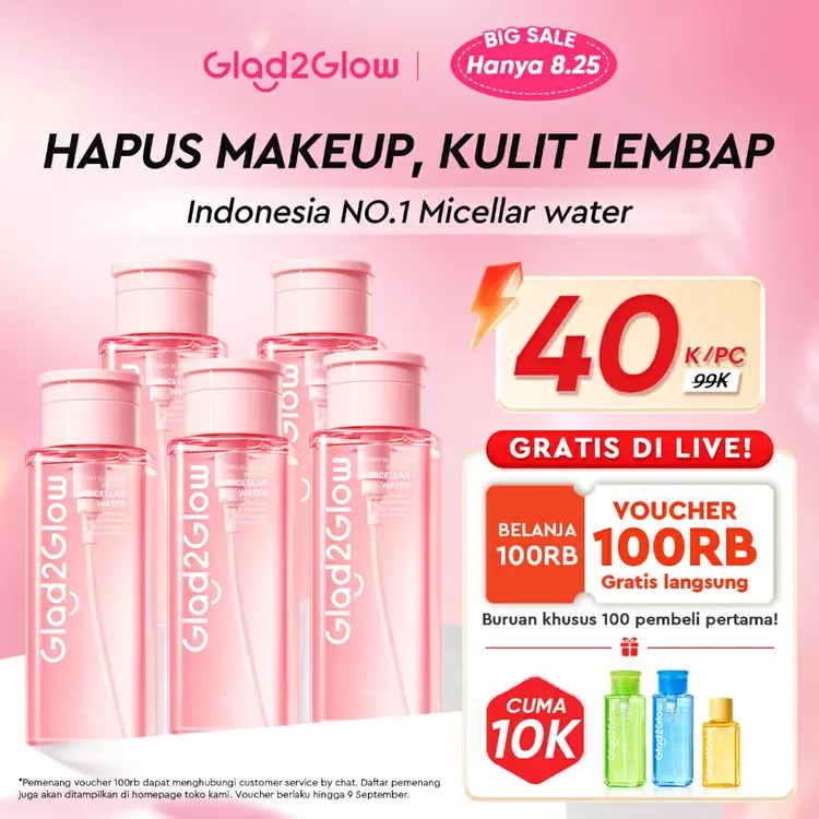 [READY STOCK] Glad2Glow Cherry Blossom Micellar Water 300ml Untuk Semua Kulit Lembut cleansing oil Penghapus Makeup Waterproof Hapus Riasan Tahan Air dengan Centella dan Tanpa Iritasi untuk Kulit Sensitif dan Berjerawat g2glow official store
