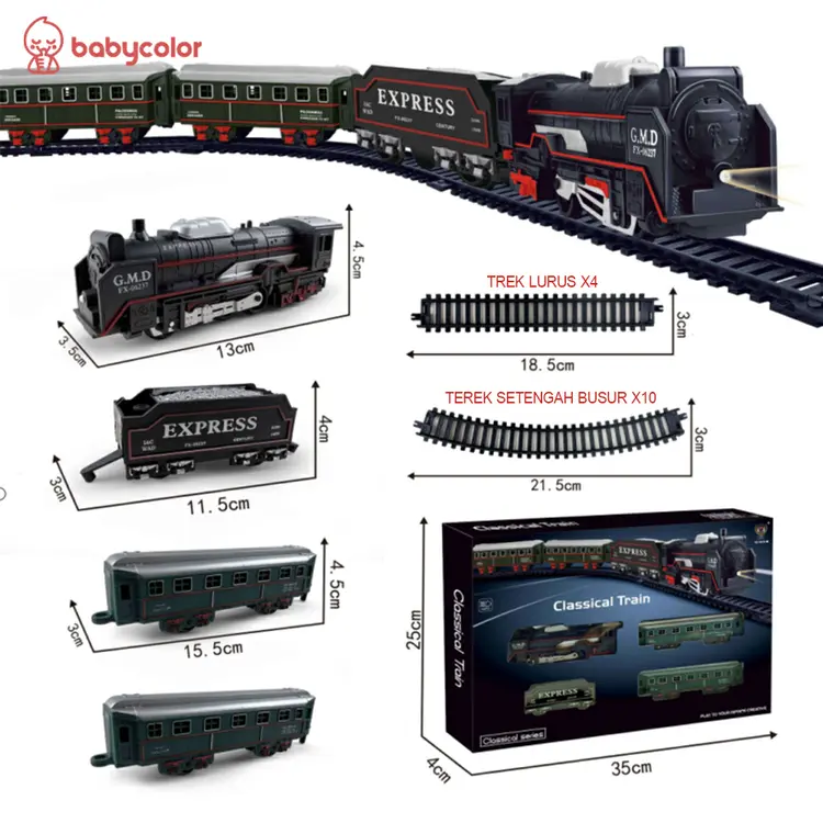BABYCOLOR Mainan Anak Kereta Api Rail King Kereta Api Rel Panjang Kereta Api Mainan Anak Laki Laki