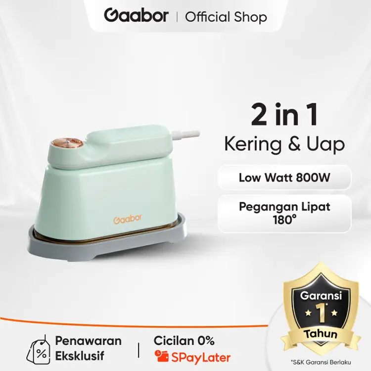 Gaabor Setrika Uap Lipat Mini Travel 2in1 Low Watt 800W Multifungsi Portable Steam Iron / HM-M01A