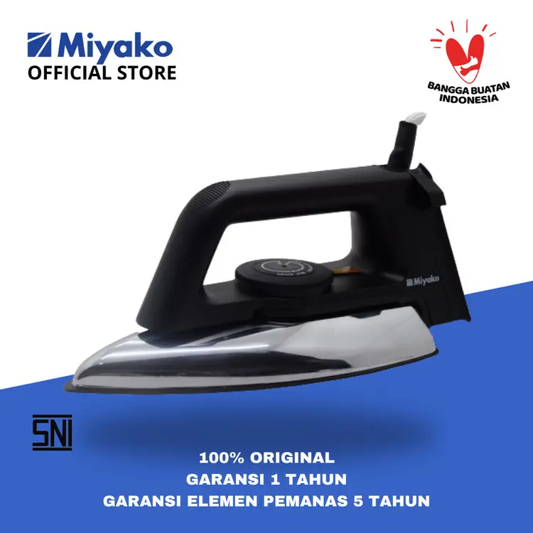 Setrika Miyako EI2000B Non Stick 395W Black Anti lengket