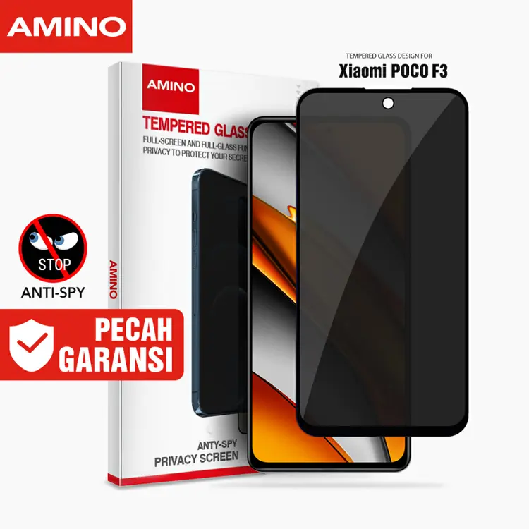 AMINO Anti Spy Tempered Glass Untuk Xiaomi Poco F3 Privacy Glass 6.67 inch / Antispy Antigores / Anti Gores / Anti Gores Screen
