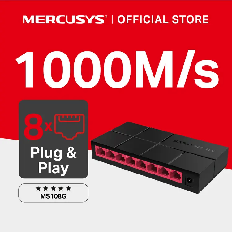 Mercusys | MS108G | 8-Port Gigabit Switch | 10/100/1000 Mbps | Desktop Network | Ethernet LAN | Hub