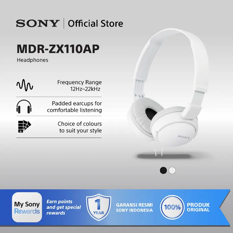 Headphone Sony MDR-ZX110AP Headset Mass Model Overbands With Microphone - White SONY Earphone Original