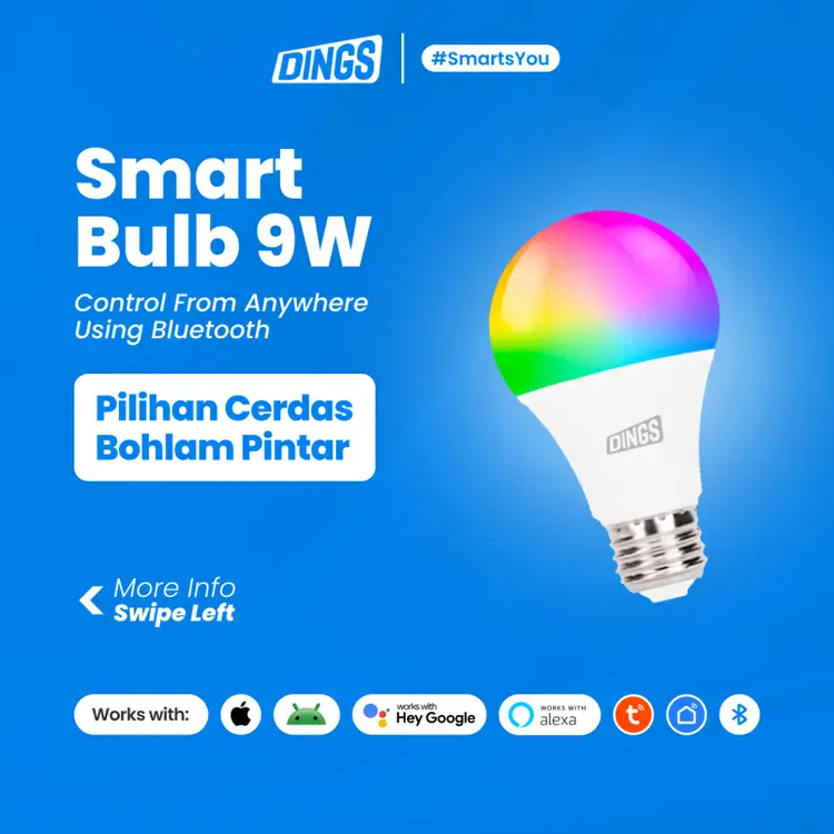 DINGS Smart Bulb Lampu Pintar Smart Home Koneksi Bluetooth & WIFI Wireless 9W RGB CW