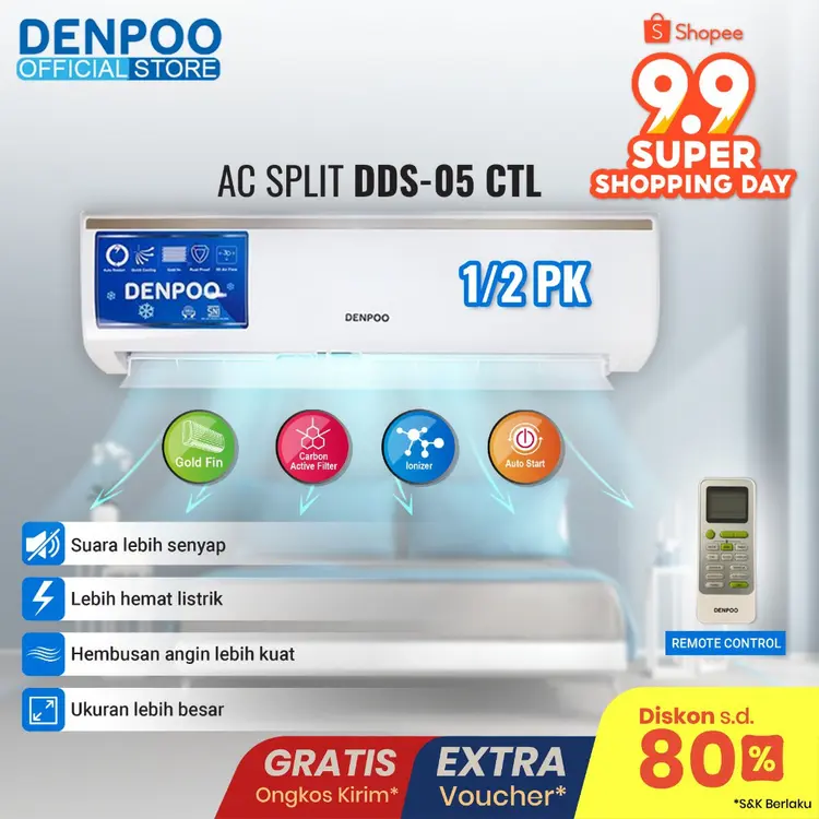 DENPOO AC SPLIT DDS 05 CTL 1/2 PK AIR CONDITIONER UNIT ONLY
