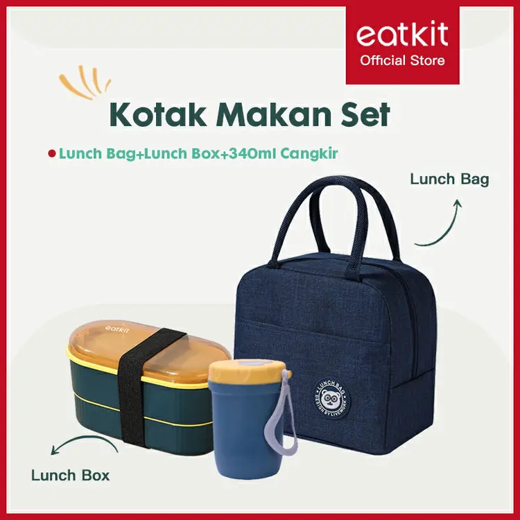 Eatkit 3in1 Lunch Box Set Kotak Makan Siang Aman untuk microwave Kotak Bekal+ Tas Thermal Lunch Bag Warna