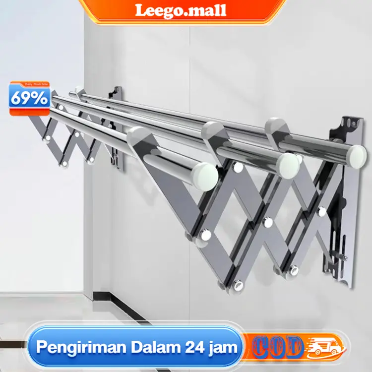 LG Jemuran Baju Tempel Dinding 200CM Jemuran Lipat Dinding Stainless Steel Jemuran Baju Pakaian Dinding