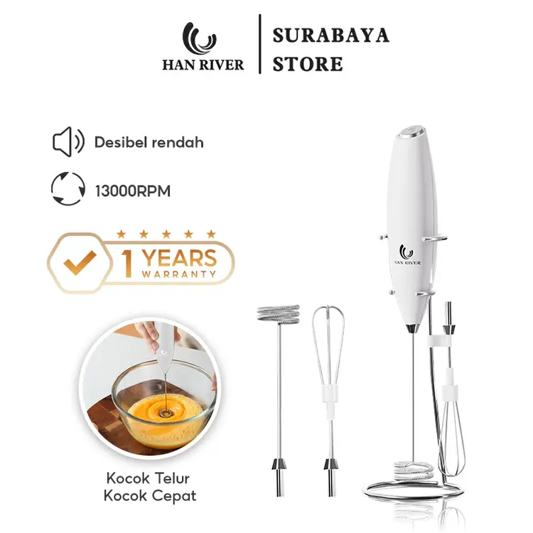 HAN RIVER Mixer Pengaduk Kopi Elektrik Milk Frother Pengocok Telur Hand Mixer Blender
