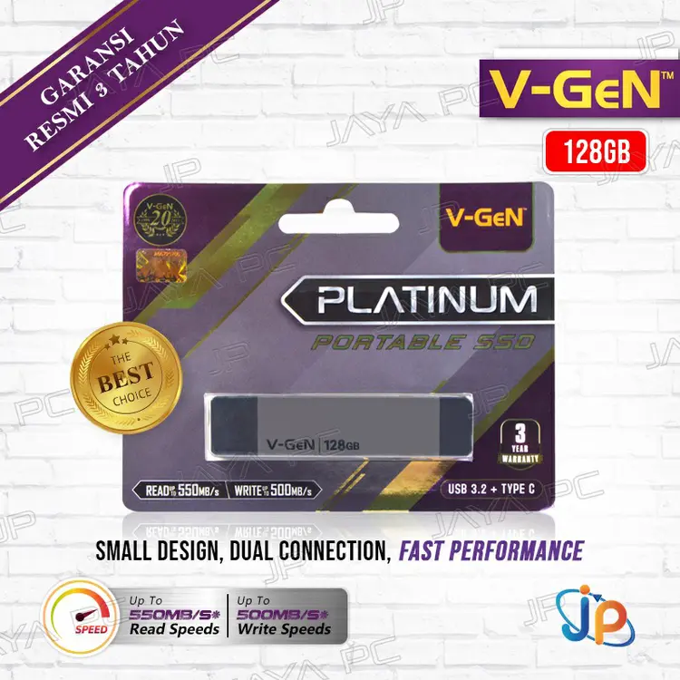 V-Gen SSD Portable Platinum 128GB - VGen 128 GB USB 3.2 Type C