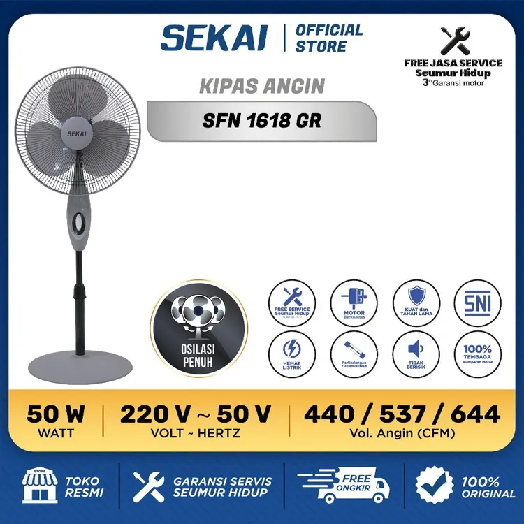 SEKAI Kipas Angin Berdiri / Kipas Angin Duduk  2 In 1 16 Inch - SFN 1618