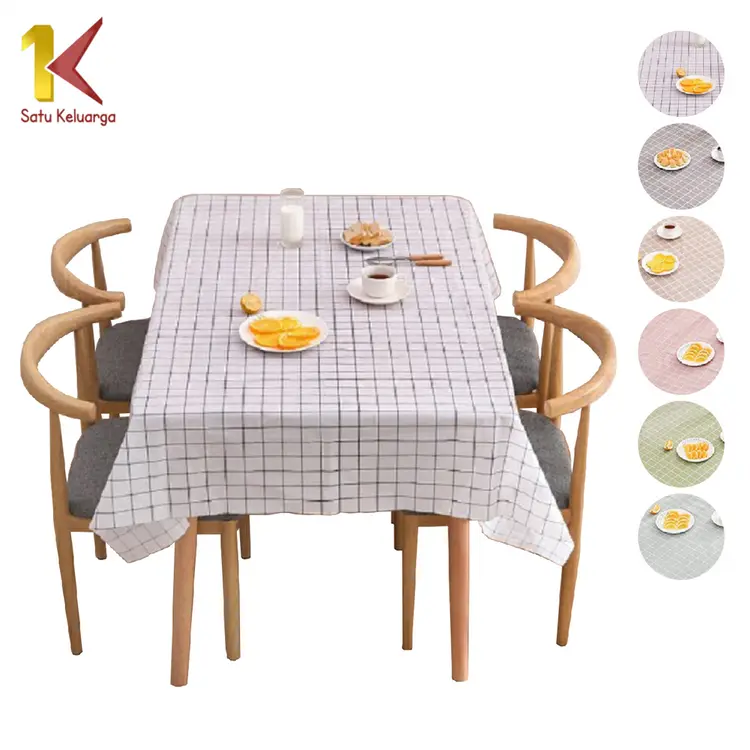 Satu Keluarga Taplak Meja C288 Alas Meja Makan Anti Air Motif Kotak-Kotak Bahan PEVA / Taplak Meja Ruang Tamu Persegi Panjang