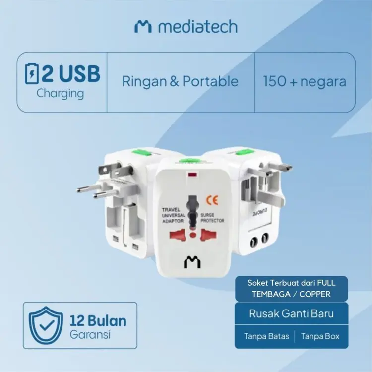 Mediatech Universal Travel Adaptor UTA-03 With 2 USB Port - 630001