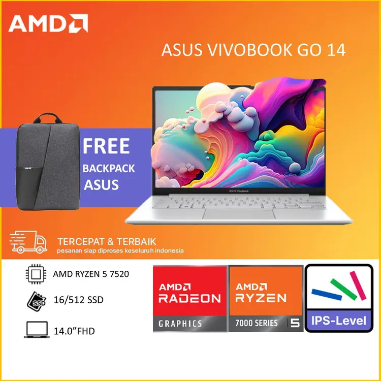 ASUS VIVOBOOK GO 14 E1404FA RYZEN 5 7520 8GB 512GB W11+OHS 14.0 - BLACK / SILVER 