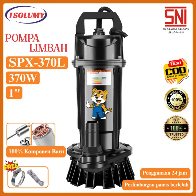 Tsolumy Pompa Celup Air Kotor 370w Kedalaman Submrsible Pump 1inch Pompa Kolam Ikan Pompa Banjir 