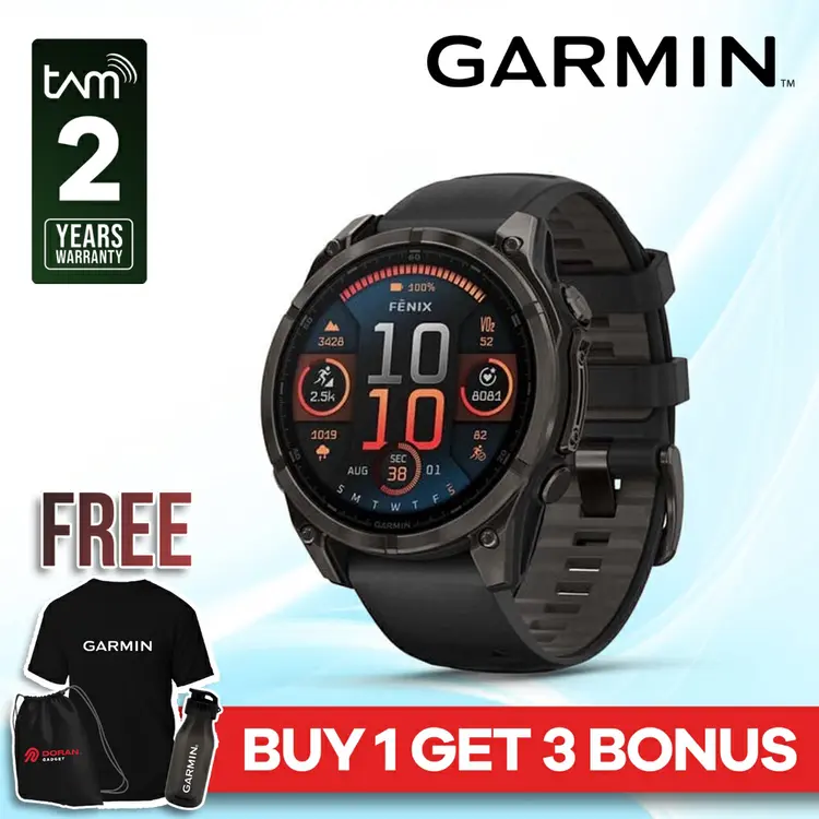 Garmin Fenix 8 Sapphire AMOLED 47mm - Carbon Gray DLC Titanium with Black/Pebble Gray
