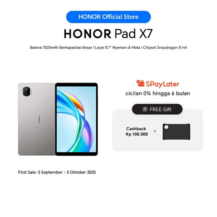 [EXCLUSIVE LAUNCH] HONOR PAD X7 (4/128GB) |GREY|8 MP (Kamera Utama) 5 MP (Kamera Selfie) | TFT LCD (IPS) | 7020 mAh