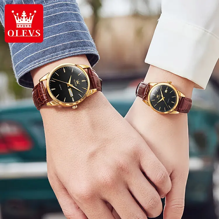 OLEVS Jam Tangan Couple Pasangan Original Anti Air Analog Kulit Terbaru Cod