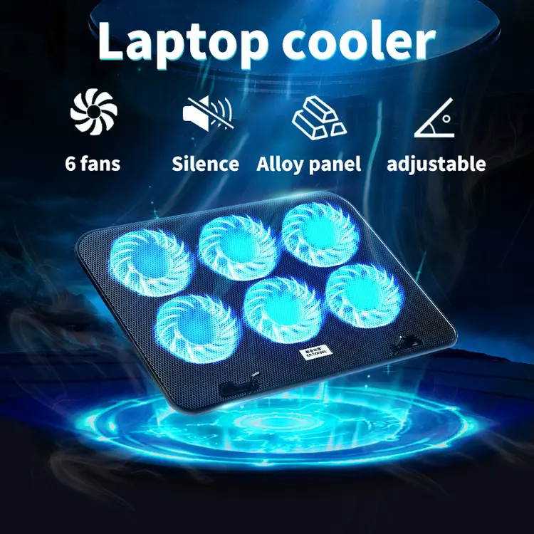 Cooling Pad Laptop Fan Portable 2/6 Fans LED Silent Noise Cooler Foldable 9"-17" LED Light Fan Adjustable Height