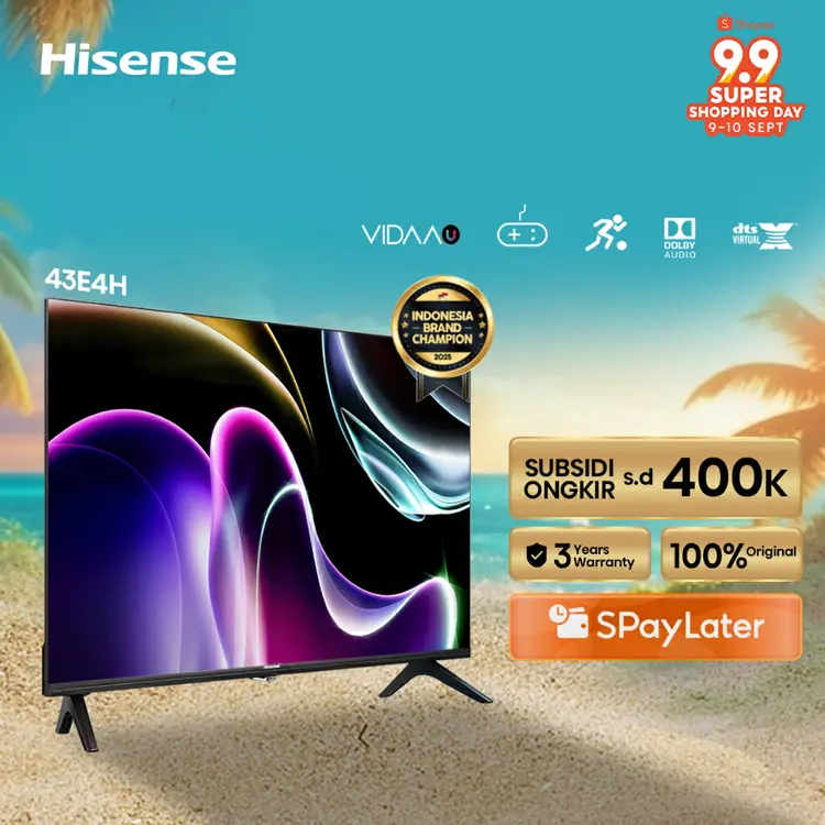 Hisense 43"  FHD Vidaa Smart TV-Bezelless Design-Dolby Audio- Youtube/Netflix/Prime video-Casting-Vidaa U5 system-Wifi-USB-Clean View-Master Pro (43E4H)