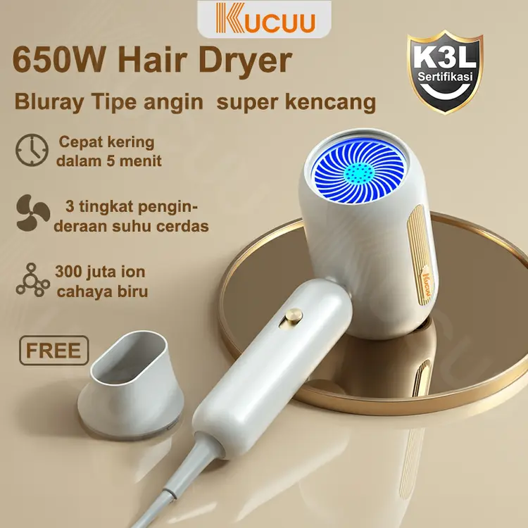 NEW KUCUU Hair Dryer Negative Ion Portable Low Watt 650w Pengering Rambut Hair Protection Quick Drying Bergaransi 1 Tahun