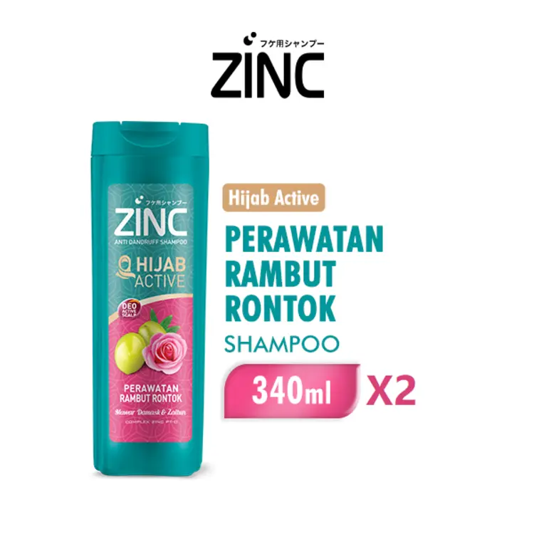 [Paket isi 2] ZINC Shampoo Hijab Active Perawatan Rambut Rontok Botol 340ml
