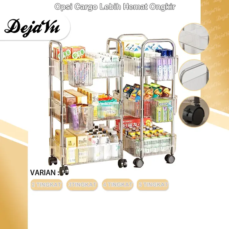 Dejavu Rak Dapur Square Rak Troli Rak Kamar Mandi Rak Susun Serbaguna 4 Tingkat Dengan Roda HRK515