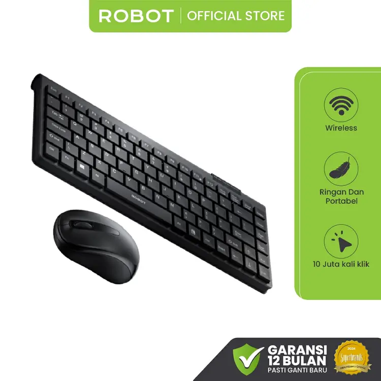 ROBOT Keyboard Portable Wireless Set Combo Keyboard dan Mouse Tanpa Kabel Tipe KM3500 Original Garansi 1 Tahun