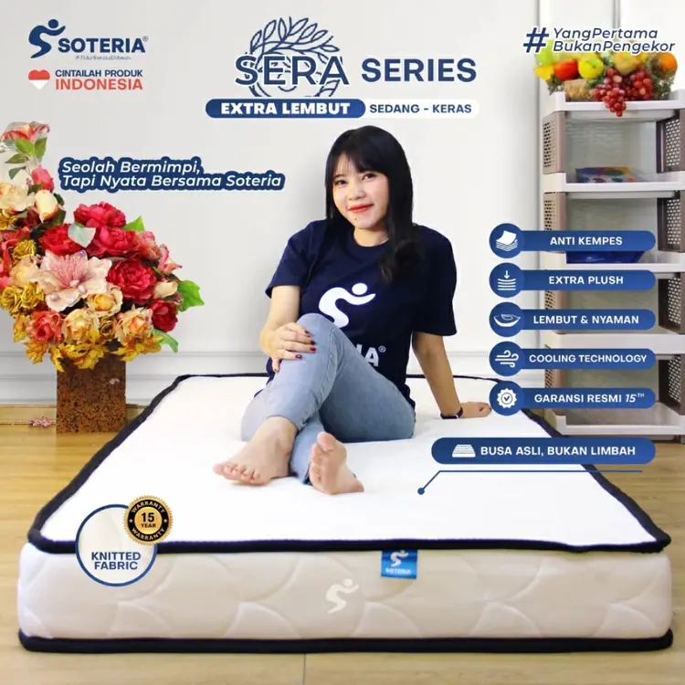 Soteria Kasur Roll Extra Empuk Knitting Premium / Supportive Matress Roll Kesehatan Swis Technology Tebal 10/15/20 cm / Kasur Keluarga Portable Anti Kempes / Matras Tidur Tahan Hingga 200 Kg Sera Series Original Garansi Resmi Brand SOTERIA