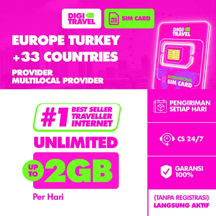 DIGITRAVEL SIM Card Eropa Europe Turki Turkey Unlimited Data Internet Roaming Langsung Aktif