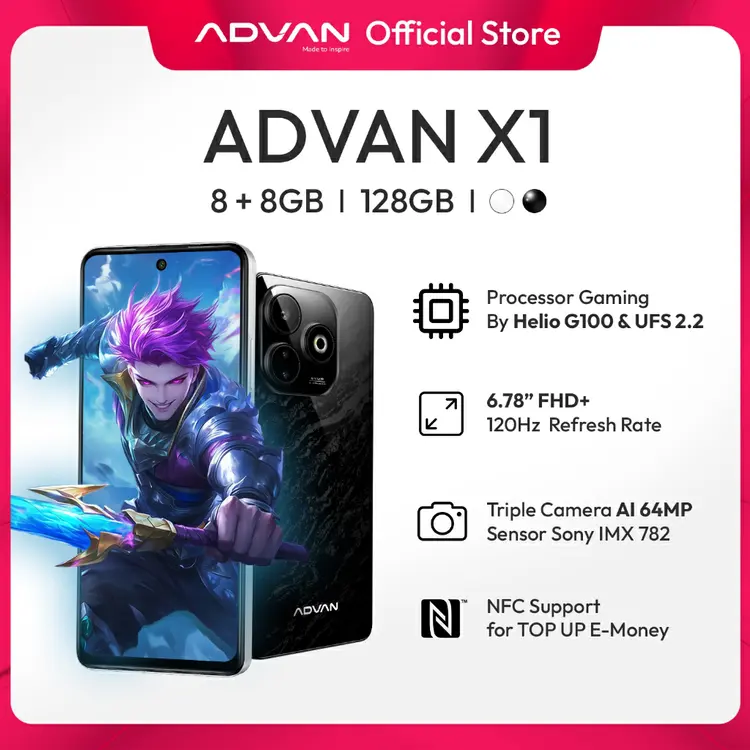 [NEW LAUNCH] Gaming Smartphone ADVAN X1 | MediaTek Helio G100 | 8GB+8GB/128GB | 6.78" 120Hz FHD+ | 64MP Sony IMX782 | 18W Fast Charging | Sensor Gyro | NFC | Fingerprint Security | Garansi Resmi 1 Tahun