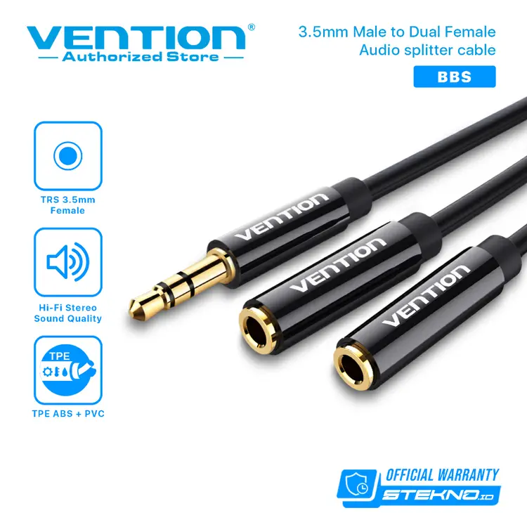 Kabel Aux Vention BBS BBN Audio Splitter 3.5mm Male to 2 Female Vention