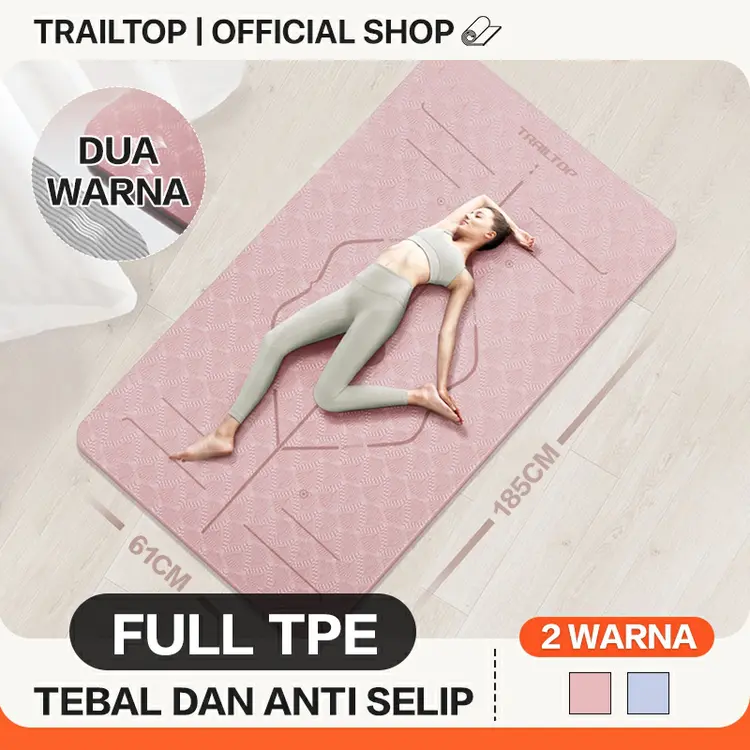 TrailTop Matras Yoga Premium TPE Yoga Mat Anti Slip Matras Olahraga Tebal 6/8 mm