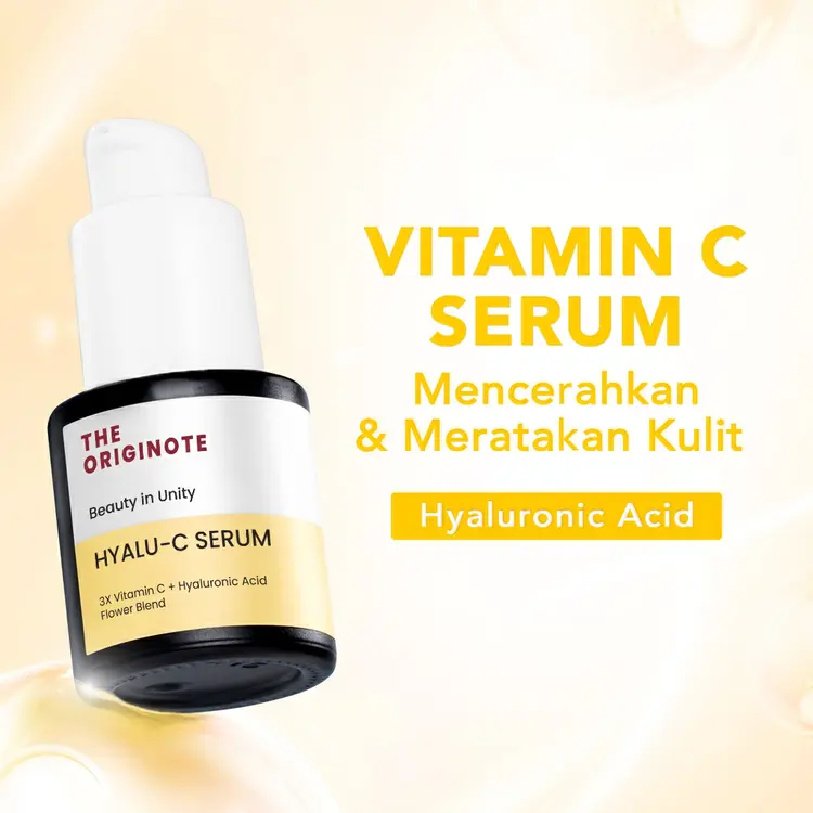 The Originote Hyalu-C Serum - Serum Mencerahkan Kulit Wajah Kusam Menjaga Kelembapan Wajah Muka Glowing Meratakan Warna Kulit Menjaga Skin Barrier Whitening Brightening dengan Niacinamide Vitamin C Hyaluronic Acid