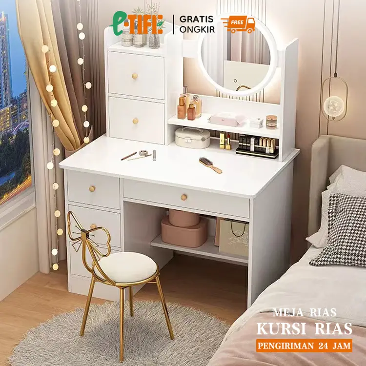 E-TIFE Meja Rias Dengan Cermin Meja Rias Minimalis Meja Penyimpanan Meja Kosmetik Meja Kamar Tidur